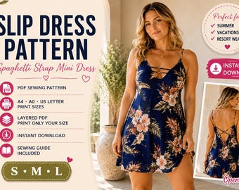 Molde para vestido slip, minivestido com costas abertas e decote cruzado, vestido de verão com costas abertas (PDF)