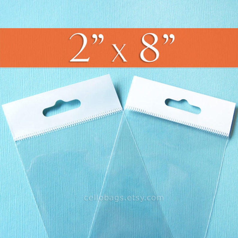 300 2x8 Inch HANG TOP Clear Resealable Cello Bags Packaging for Hanging on Display or Peg 2 x 8 image 1
