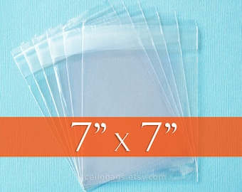 100 7 x 7 Inch Square Clear Resealable Cello Bags, Plastic Packaging, Acid Free