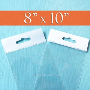200 8 x 10  Inch HANG TOP Clear Resealable Cello Bags Packaging for Hanging Photo Display