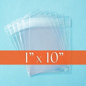 100 Resealable 1x10 inch Clear Cello Bags, 1.8 mil Thick Cellophane OPP Poly Plastic Packaging, Acid Free (1&quot; x 10&quot;) with Lip Self Adhesive