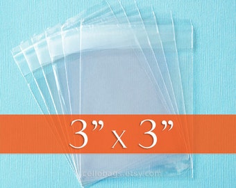 100 3 x 3 Inch Resealable Cello Bags, Clear Cellophane Plastic Packaging, Acid Free