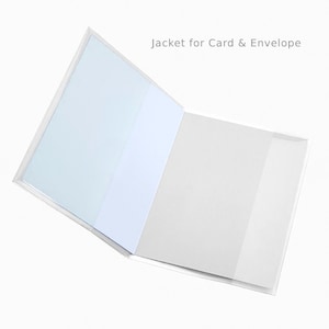 May include: A clear plastic jacket for a card and envelope, open to display the interior. The text "Jacket for Card & Envelope" is printed at the top. The interior has a light blue and white background.