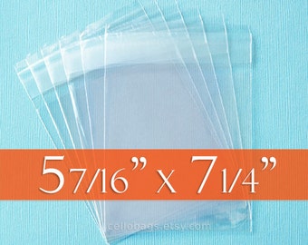 200 5 7/16 x 7 1/4 Inch Clear Resealable Cello Bags for  A7 Card w/Envelope, Choose Tape on Flap or Tape on Body