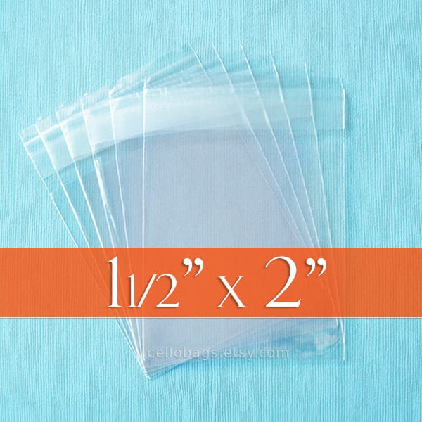 500 Resealable 1.5 x 2 inch Clear Cello Bags, 1.8 mil Cellophane OPP Poly Plastic Packaging, Acid Free (1 1/2" x 2") - Flap Self Adhesive