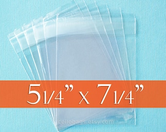 100 Cello Bags: 5 1/4 x 7 1/4 Inch; Clear & Resealable, Acid Free, for 5 x 7 Photos, Tape on Flap. (5.25" x 7.25") Holds 6-8 A6 card sets