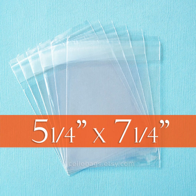 100 Cello Bags: 5 1/4 x 7 1/4 Inch; Clear & Resealable, Acid Free, for 5 x 7 Photos, Tape on Flap. (5.25' x 7.25') 