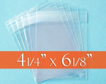 300 4 1/4 x6 1/8 Inch Resealable Cello Bags for 4x6 Cards, Clear Photo Sleeves, Acid Free, Self Adhesive, Tape on LIP