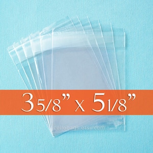 100 3 5/8 x 5 1/8 Inch Resealable Cello Bags for A1 Cards, Clear Cellophane Plastic Packaging, Acid Free