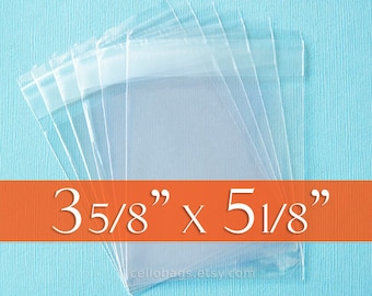 100 3 5/8 x 5 1/8 Inch Resealable Cello Bags for A1 Cards, Clear Cellophane Plastic Packaging, Acid Free