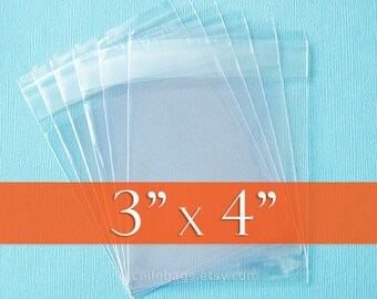 1000 3x4 Inches Resealable Cello Bags, Clear Cellophane Plastic Packaging, Acid Free (3" x 4")