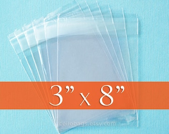 500 Size 3x8 Inch Resealable Cello Bags, Clear Packaging