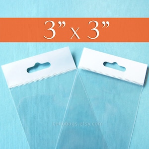 100,  3 x 3 Inch HANG TOP Clear Self Adhesive Cello Bags  for Jewelry Display, OPP