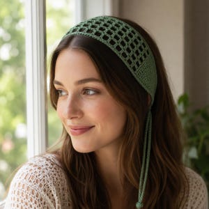 Crochet Mesh Tie Headband Pattern PDF, Boho Head Wrap Tutorial, Summer Hair Scarf Crochet Pattern, Easy Beginner Headband