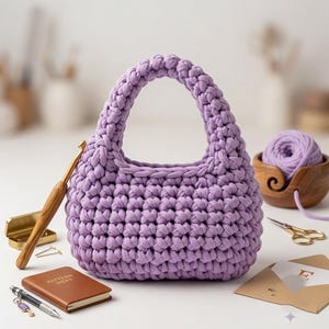 Easy Bubble Bag Crochet Pattern PDF | T Shirt Yarn Bag | Chunky Crochet Tote | Puffy Purse Pattern | Beginner Tutorial