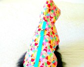 Raincoat for Your Small Dog - "Cupcake" Teal, Crimson, Green, Yellow & White on Pink - Made to Order for Chihuahua and Shih Tzu size
