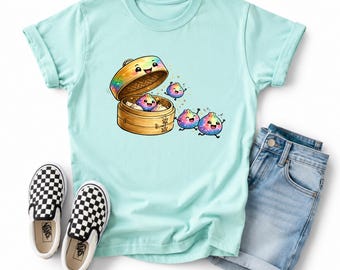 Cute Rainbow Dumpling Shirt, Kawaii Bao Bun Tee, Happy Dim Sum Shirt, Foodie Gift, Asian Food Lover, Cute Steamed Bun
