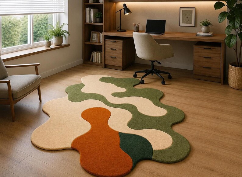 Handmade Abstract Wool Rug | Organic Shape Tufted Carpet, Living Room ...