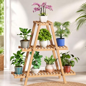 Support à plantes en bambou à 3 niveaux pour intérieur et extérieur, étagère pour 8 pots, porte-pots à étages, étagère en bois pour salon et balcon