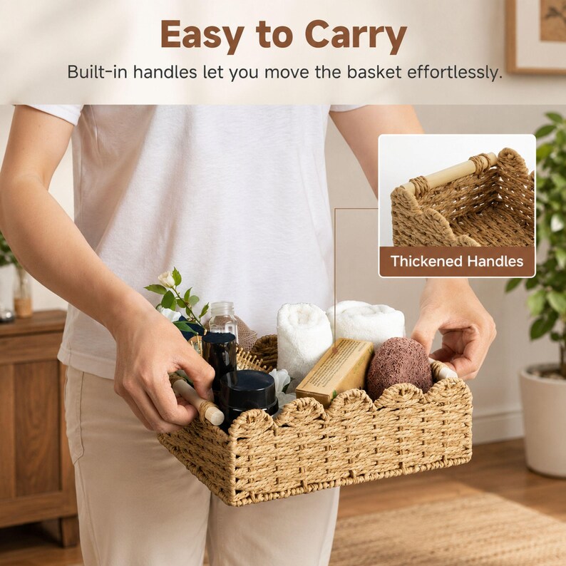 Sponge Case Text Handwoven Toilet Paper Storage Basket Set of 2, Brown Wicker Bathroom ...