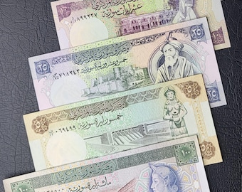 Set of 5, 10, 25, 50 And 100 Lira Syria 1990s Pounds Uncirculated (Unc) (5 Banknotes)