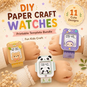 Easy DIY Paper Craft for Kids | Printable | Cute Mini Animal Smartwatches | 30-Minute Activity | Instant Download | 11 versions included