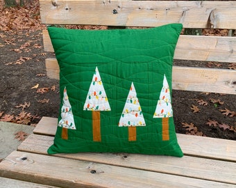 Holiday Hills Christmas tree pillow, Christmas tree pillow, Christmas tree pillow cover, holiday pillow cover, quilted pillow cover