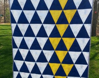 Modern Triangle Quilt for a Baby Boy.