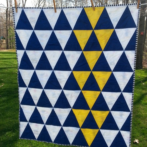 Modern Triangle Quilt for a Baby Boy.