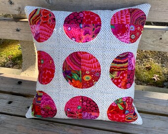 Modern Pillow Cover, Circle Pillow Cover, Kaffe Fassett fabric, Pink and Red Pillow Cover