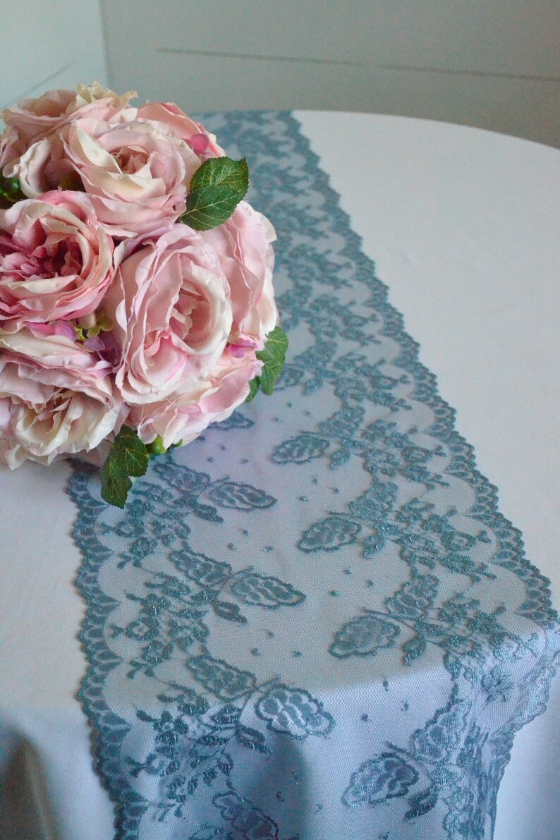 Dusty Steel Blue Lace Table Runner 10.5 wide Choose 2 Etsy