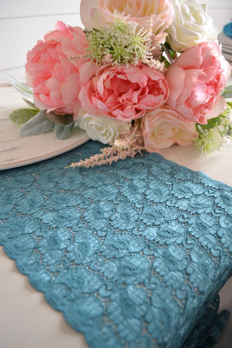 TEAL Blue LACE Table Runner 8 wide and 3FT20FT Etsy