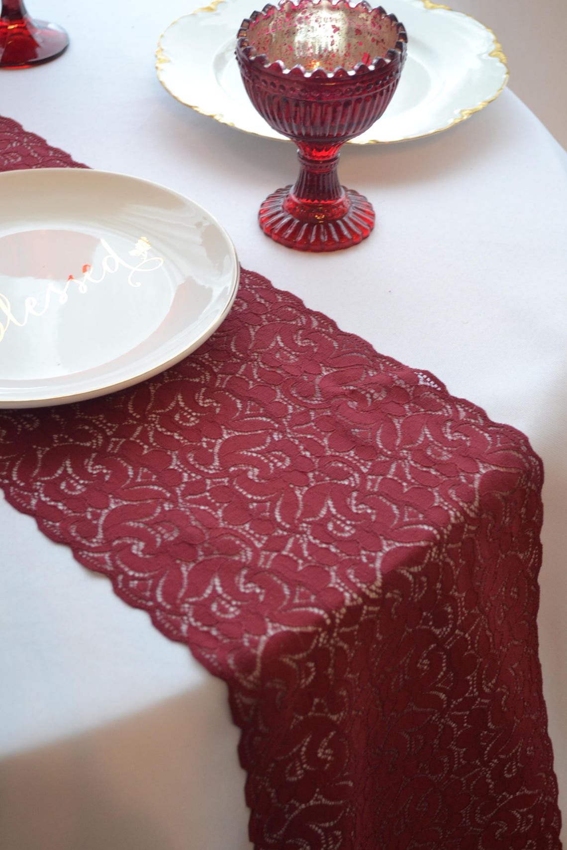 BURGUNDY LACE Table runner 8.5 wide 2FT20 Ft length/Cut Etsy