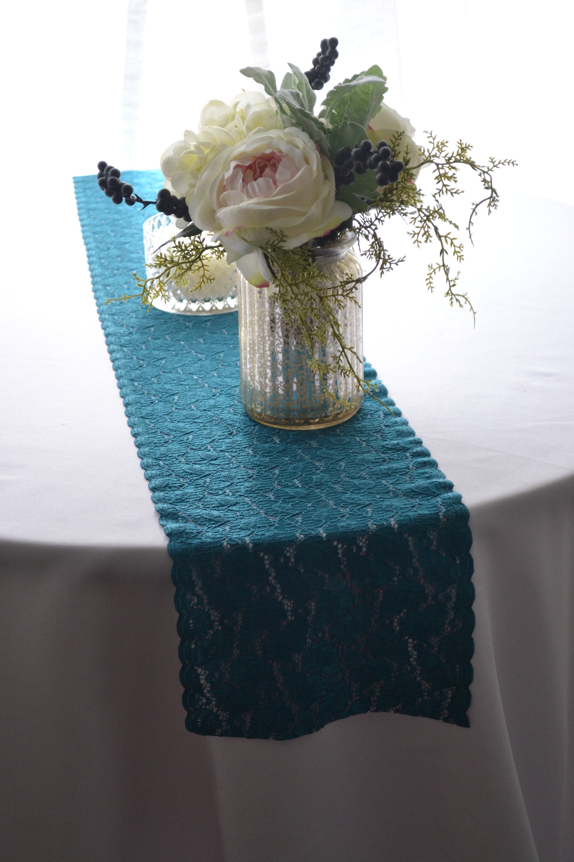 TEAL LACE Table Runner 8 wide and 3FT20FT Lengths/ Cut Etsy