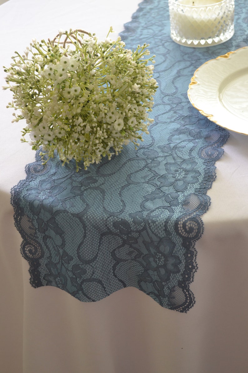 Steel Blue Lace Table Runner 95 Wide 3 FT 10FT Etsy