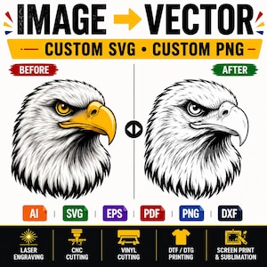Anpassad bild till vektor | Lasergravering och laserskärning | Enfärgad SVG DXF | Omritning av logotyp | CNC- och vinylskärning