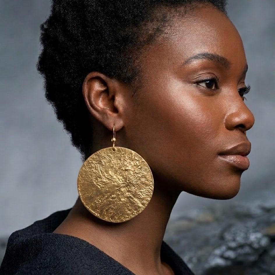 Hammered Brass Large Disc Earrings Handmade Textured Statement jewelry…