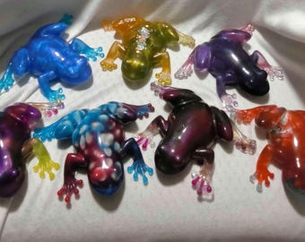 Resin Frog Figurine, Colorful Leaping Amphibian, Whimsical Home Decor