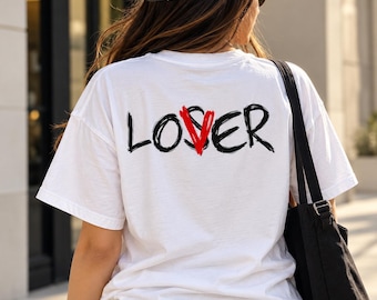 T-Shirt mit Liebesmotiv auf dem Rücken | Grunge-Herz-Pinselstrich-Design