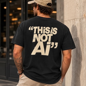 Anti-AI grafisch T-shirt, retro tech statement shirt, geverfd katoen