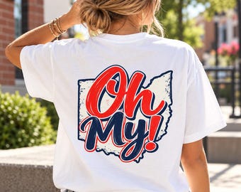Ohio Oh My! Grafik-T-Shirt: Retro-Umriss des Bundesstaates, stückgefärbte Baumwolle