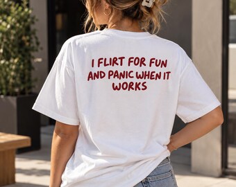 Witziges, kokettes T-Shirt, stückgefärbtes Baumwoll-T-Shirt, lockere Passform