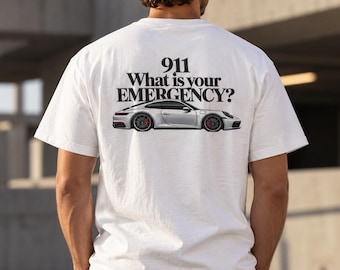 911 – Was ist Ihr Notfall? – Sportwagen-T-Shirt | Rennsport-inspiriertes Design
