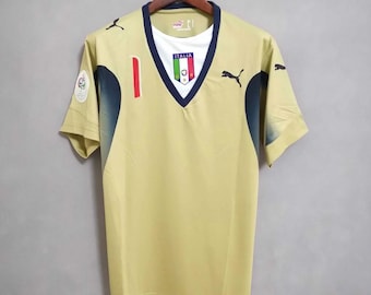 Camiseta réplica retro rara de Puma dorada del Mundial 2006 de Italia con Buffon n.° 1