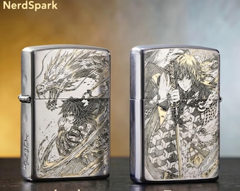 Demon Slayer Water Dragon Spirit Warrior Anime Engraved Lighter – Windproof Pocket Lighter, Gift