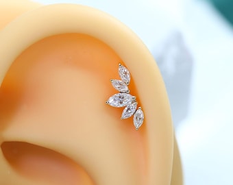 Ohrstecker aus 14-karätigem Gold mit Marquise-Labordiamant (gewindelos)