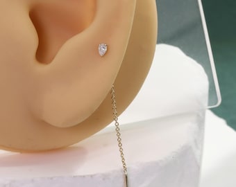 Ohrstecker aus 14-karätigem Gold mit birnenförmigem Labordiamanten für mehrere Ohrlöcher