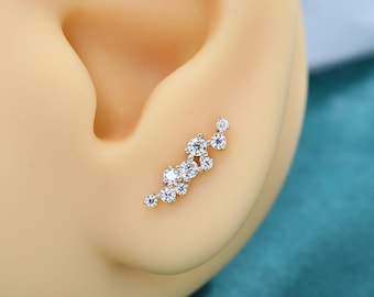 14K Massivgoldener, gewindeloser Helix-Ohrstecker mit Labordiamant