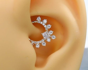 14K Massivgoldener Clicker-Hoop-Ohrring mit Labordiamanten für Daith- und Septum-Piercing