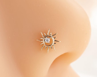 14K Solid Gold Sun Lab Diamant L Form Nasenstecker Piercing